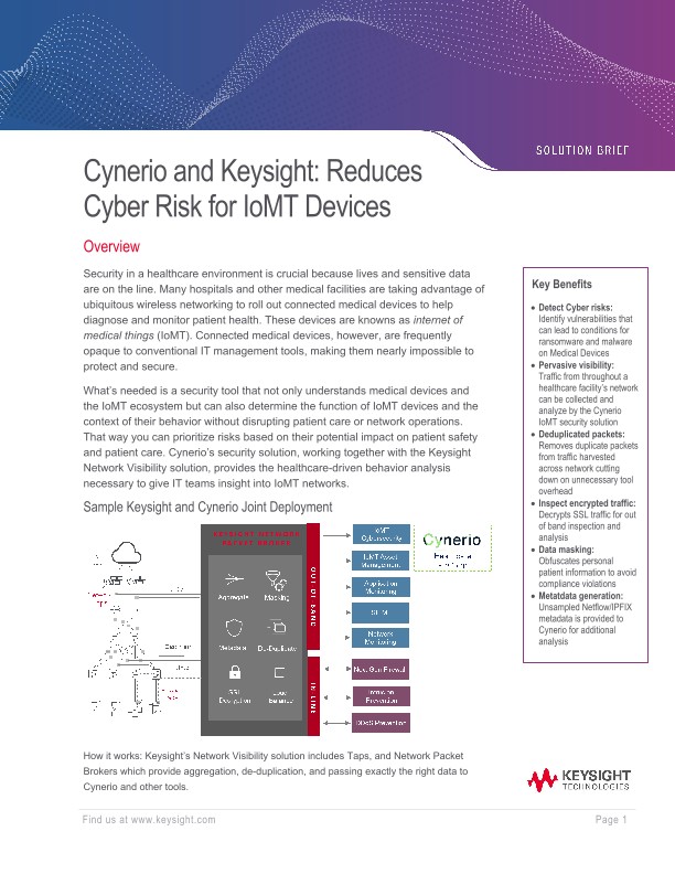 Cynerio and Keysight: Reduces Cyber Risk for IoMT Devices