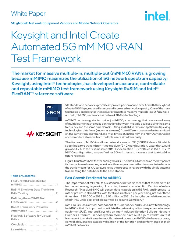 Keysight and Intel Create Automated 5G mMIMO vRAN Test Framework