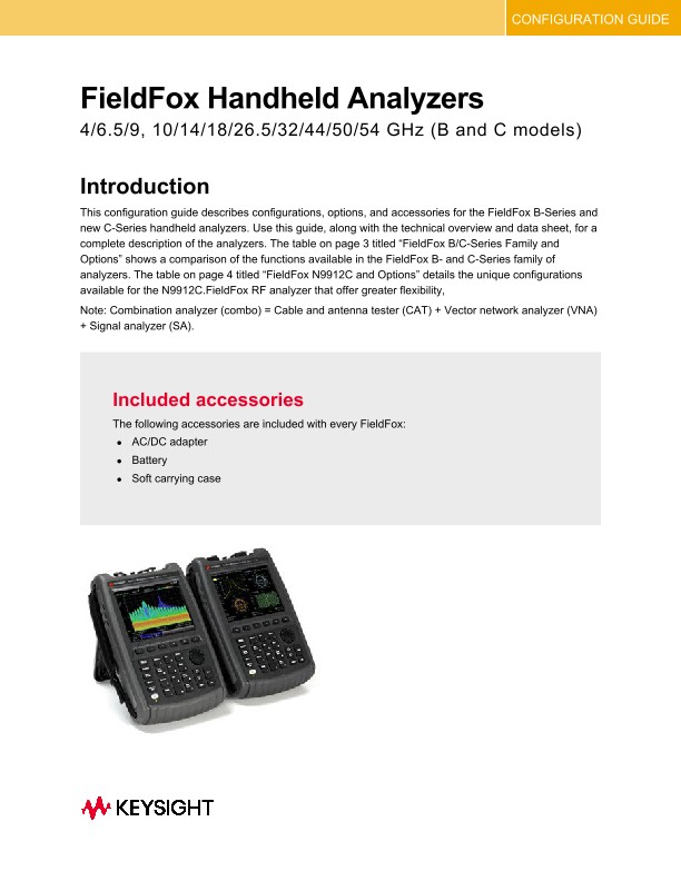 FieldFox Handheld Analyzers 4/6.5/9/14/18/26.5/32/44/50/54 GHz (B and C models)