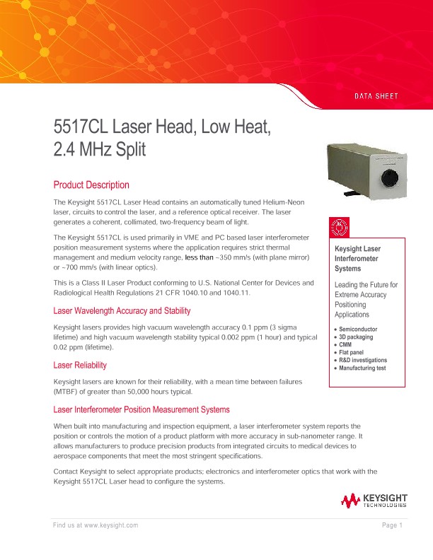 5517CL Laser Head, Low Heat, 2.4 MHz Split