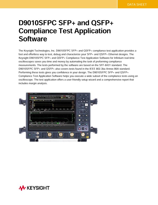 D9010SFPC SFP+ and QSFP+ Compliance Test Application Software