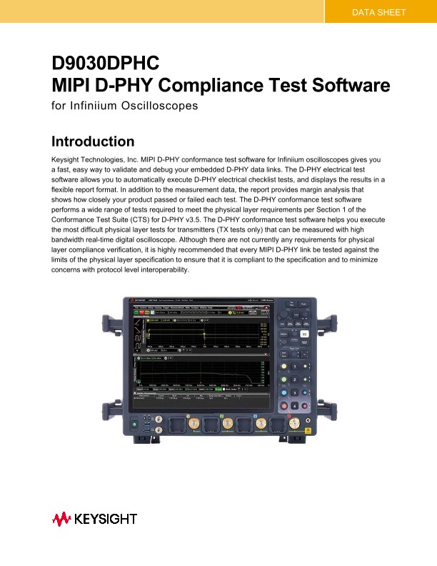 D9030DPHC MIPI D-PHY Compliance Test Software