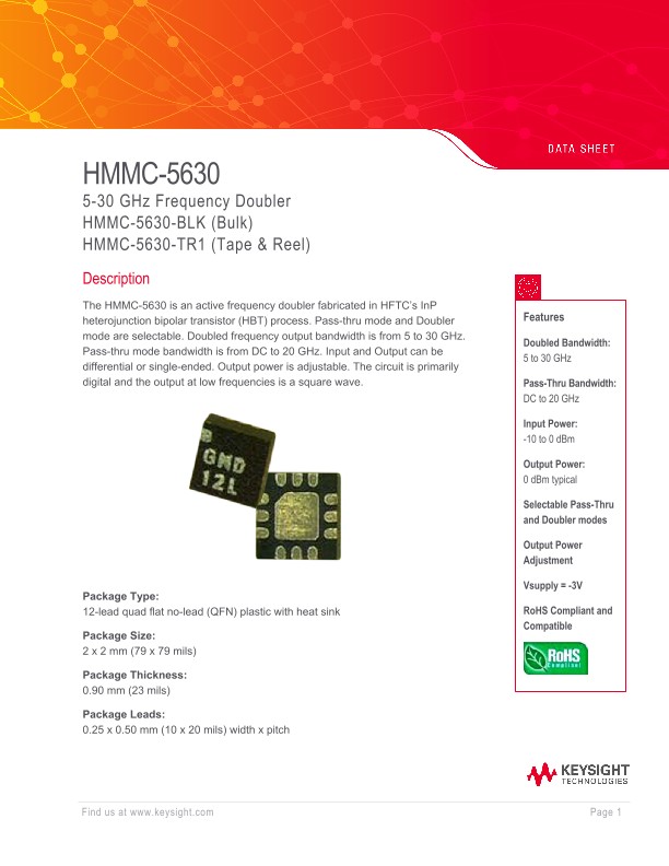 HMMC-5630 – 5-30 GHz Frequency Doubler