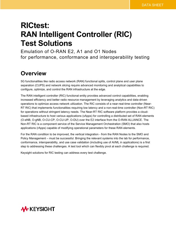 RICtest: RAN Intelligent Controller (RIC) Test Solutions