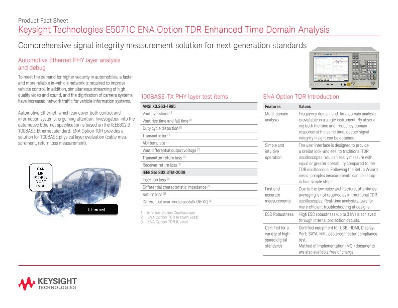 E5071C ENA Option TNR Enhanced Time Domain Analysis – Product Fact Sheet