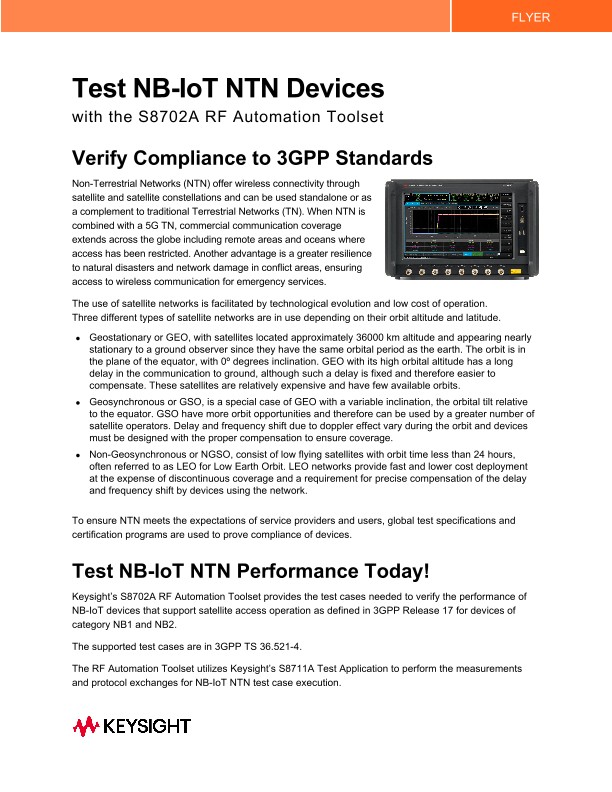 Test NB-IoT NTN Devices with the S8702A RF Automation Toolset