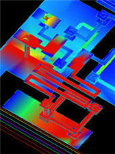 Momentum-circuit co-simulation showing surface current distribution