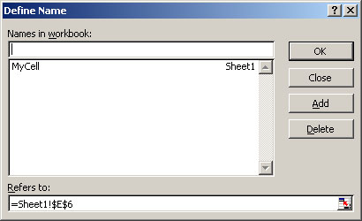 Define Name dialog box